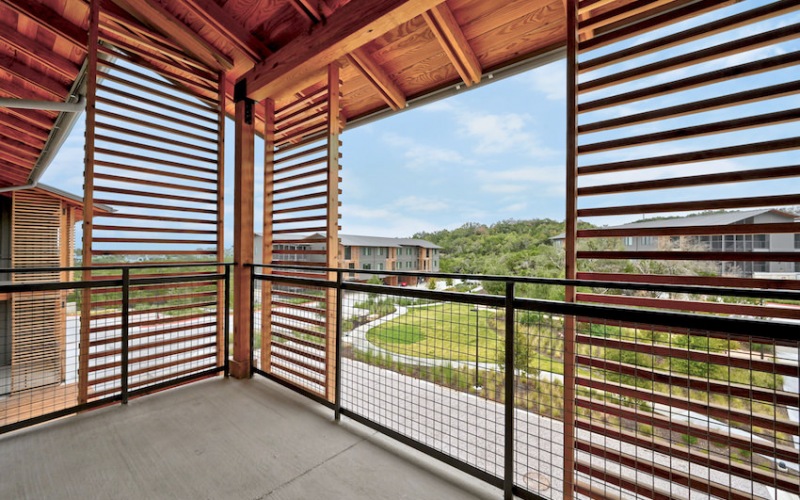 Balconies with Slatted Wood Screens with Community Views